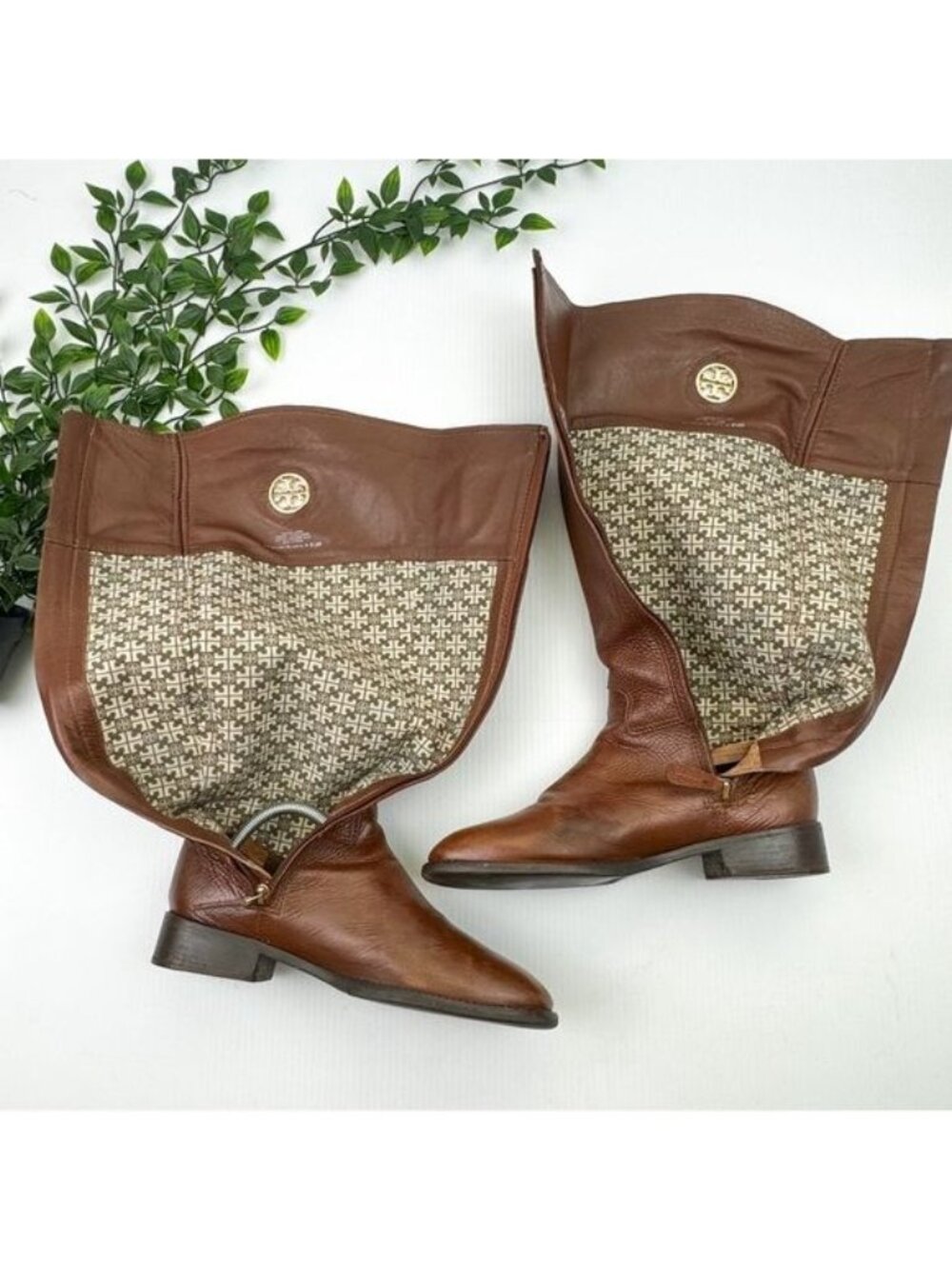 Tory Burch Knee High Junction Leather Riding Boots Brown 8.5 - Picture 8 of 15